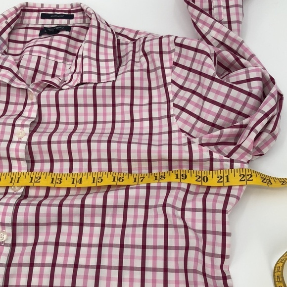 Lands’ Ens No Iron 100% Supima Cotton Size 14 Button Down Plaid Top Baumwolle - Picture 8 of 11